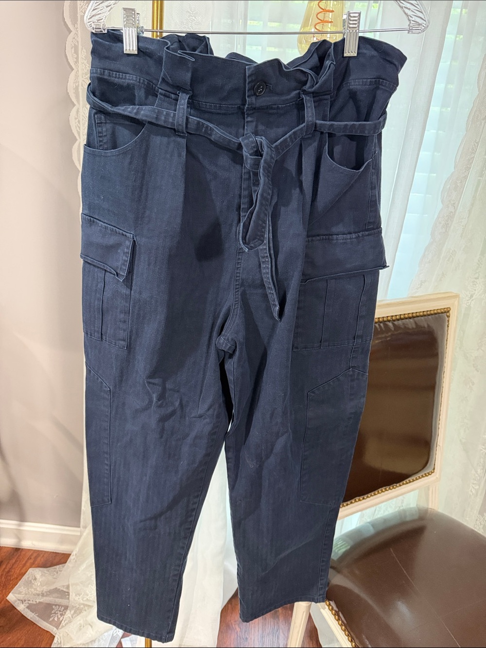 Marissa Webb Dark Navy Cargo Paperbag Waist Pants with Tie